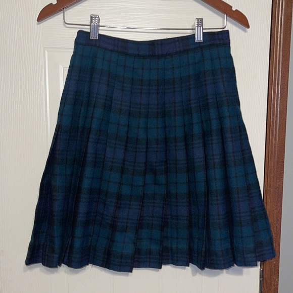 Vintage Plaid Blue & Green 100% Wool Pleated Wrap Kilt Irish Skirt Size 6 - Picture 9 of 16